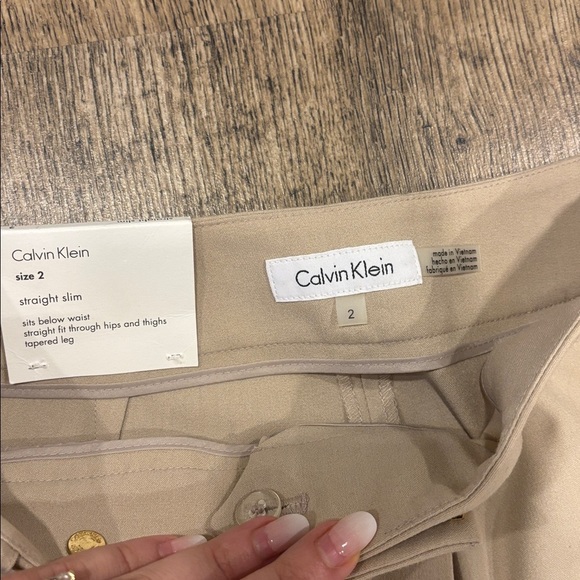 Calvin Klein Tan Trousers with Gold Button - Picture 4 of 9